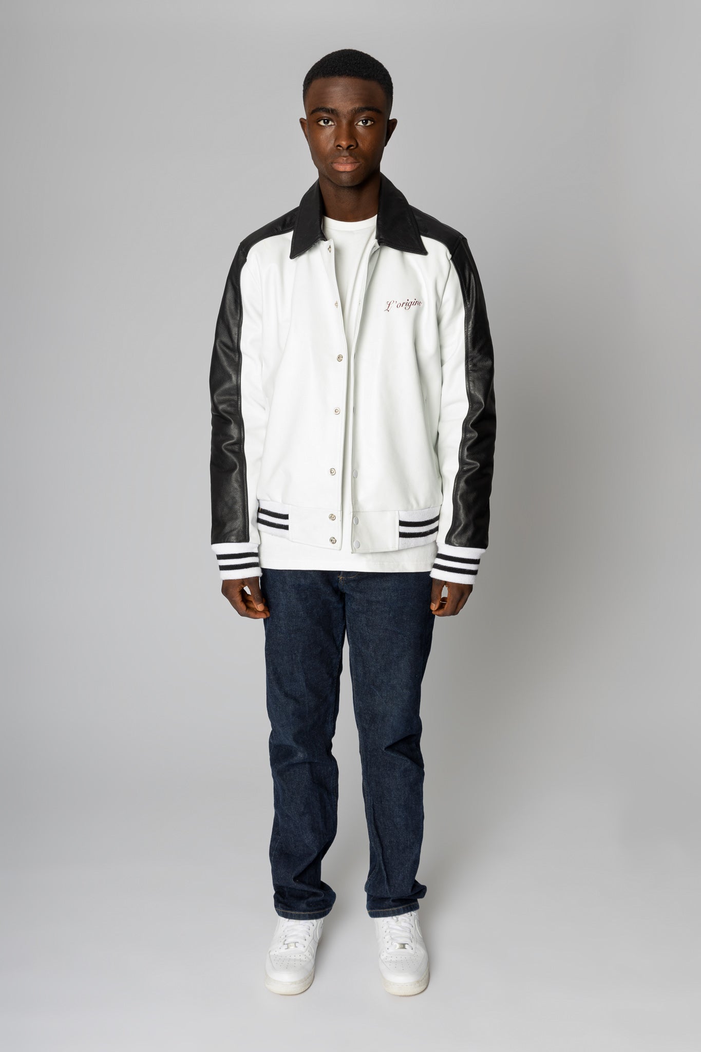 Men's Liam All-Leather Varsity Jacket [Black/White] – LeatherKloset